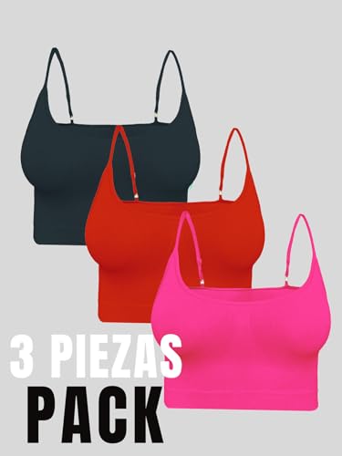 Pack de 3 Tops de Mujer Deportivo o Casual Blusas Croptop básicos Dama Tirantes Camiseta Corta Dama Stretch