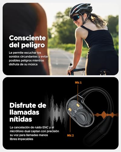 Audífonos Bluetooth 5.3, TRUEFREE O2 Open-Ear Conducción de Aire, Llamadas claras de 4 mics, Impermeable IPX5, Bajo mejorados. 22 Horas