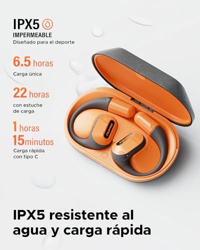 Audífonos Bluetooth 5.3, TRUEFREE O2 Open-Ear Conducción de Aire, Llamadas claras de 4 mics, Impermeable IPX5, Bajo mejorados. 22 Horas
