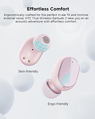 Audífonos Inalámbricos Bluetooth 5.3 HTC Wireless Earbuds con micrófono Incorporado Control Táctil con Graves Profundos para Llamadas, Oficina, Deporte (Rosa)