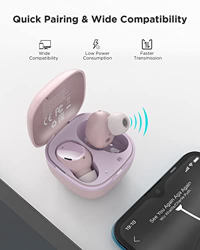 Audífonos Inalámbricos Bluetooth 5.3 HTC Wireless Earbuds con micrófono Incorporado Control Táctil con Graves Profundos para Llamadas, Oficina, Deporte (Rosa)