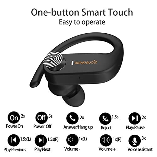 Audífonos HAPPYAUDIO ,Bluetooth 5.0 Micrófono, Ajuste del Volumen,Control táctil 56 Horas