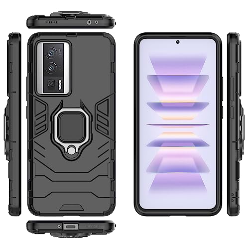 Funda Xiaomi Poco F5 Pro Case y Redmi K60 Pro Case Uso Rudo, con 2 Unidades Mica Protector de Pantalla de Vidrio Templado, para Xiaomi Poco F5 Pro Funda (Negro)