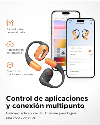 Audífonos Bluetooth 5.3, TRUEFREE O2 Open-Ear Conducción de Aire, Llamadas claras de 4 mics, Impermeable IPX5, Bajo mejorados. 22 Horas