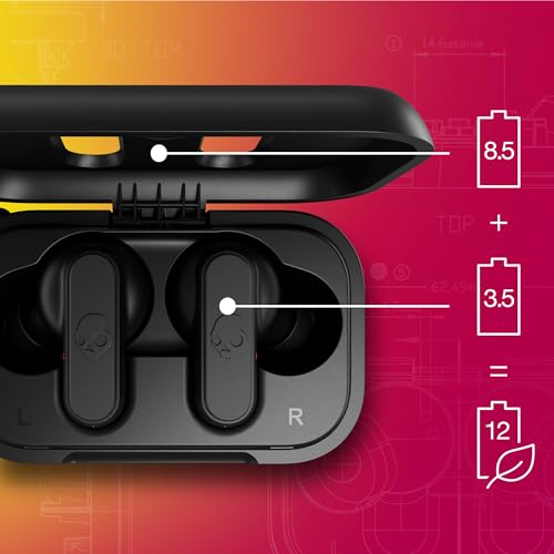Auriculares In-Ear Inalámbricos Skullcandy , 12 h de Autonomía, Micrófono, Compatibles con iPhone Android y Dispositivos Bluetooth, Negro