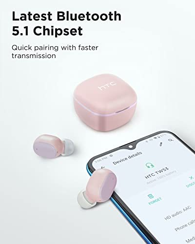 Audífonos Inalámbricos Bluetooth 5.3 HTC Wireless Earbuds con micrófono Incorporado Control Táctil con Graves Profundos para Llamadas, Oficina, Deporte (Rosa)