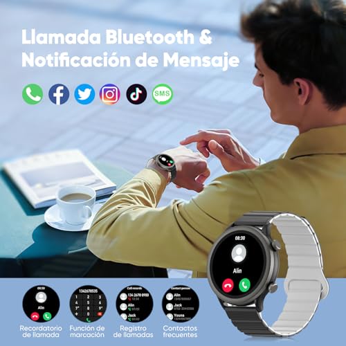 Smartwatch para Mujer/Hombre FreshFun con Llamada Bluetooth, Reloj Inteligente IP67 con Pantalla 1.39in, Pulsera Deportiva con Monitoreo de Ritmo Cardíaco, Presión Arterial, Sueño, Negro
