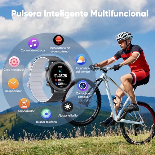 Smartwatch para Mujer/Hombre FreshFun con Llamada Bluetooth, Reloj Inteligente IP67 con Pantalla 1.39in, Pulsera Deportiva con Monitoreo de Ritmo Cardíaco, Presión Arterial, Sueño, Negro