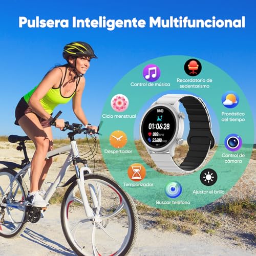 Smartwatch para Mujer/Hombre FreshFun 2024 con Llamada Bluetooth, Reloj Inteligente IP67 con Pantalla 1.39in, Pulsera Deportiva con Monitoreo de Ritmo Cardíaco, Presión Arterial, Sueño, Blanco