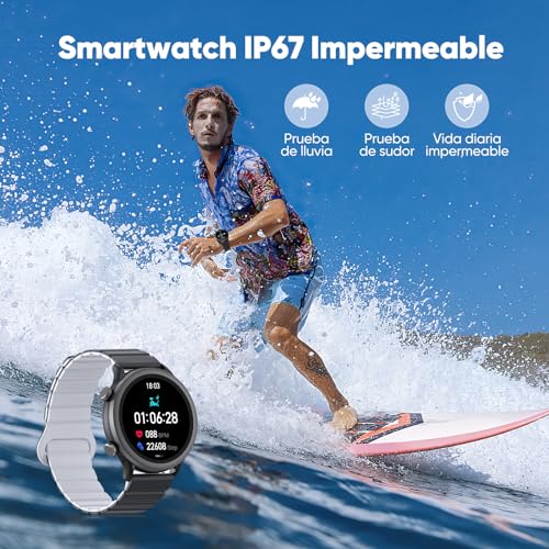 Smartwatch para Mujer/Hombre FreshFun con Llamada Bluetooth, Reloj Inteligente IP67 con Pantalla 1.39in, Pulsera Deportiva con Monitoreo de Ritmo Cardíaco, Presión Arterial, Sueño, Negro