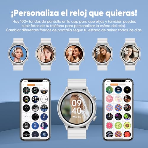 Smartwatch para Mujer/Hombre FreshFun 2024 con Llamada Bluetooth, Reloj Inteligente IP67 con Pantalla 1.39in, Pulsera Deportiva con Monitoreo de Ritmo Cardíaco, Presión Arterial, Sueño, Blanco