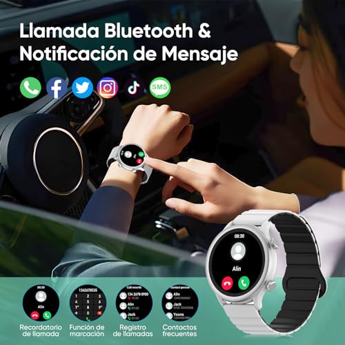 Smartwatch para Mujer/Hombre FreshFun 2024 con Llamada Bluetooth, Reloj Inteligente IP67 con Pantalla 1.39in, Pulsera Deportiva con Monitoreo de Ritmo Cardíaco, Presión Arterial, Sueño, Blanco