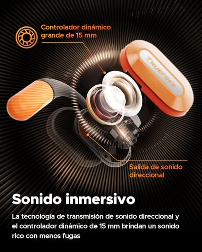 Audífonos Bluetooth 5.3, TRUEFREE O2 Open-Ear Conducción de Aire, Llamadas claras de 4 mics, Impermeable IPX5, Bajo mejorados. 22 Horas