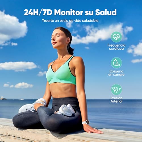 Smartwatch para Mujer/Hombre FreshFun 2024 con Llamada Bluetooth, Reloj Inteligente IP67 con Pantalla 1.39in, Pulsera Deportiva con Monitoreo de Ritmo Cardíaco, Presión Arterial, Sueño, Blanco