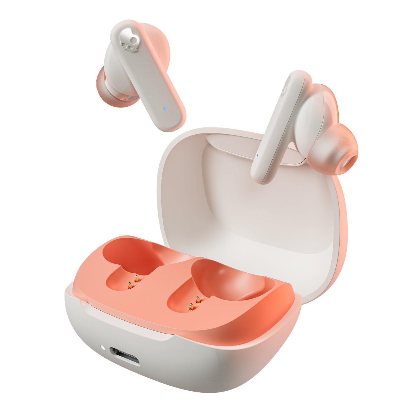 Auriculares Inalámbricos Skullcandy Smokin' Buds, 20 h de Autonomía, 50% de Plásticos Renovables, Micrófono. Color: Blanco/Naranja.