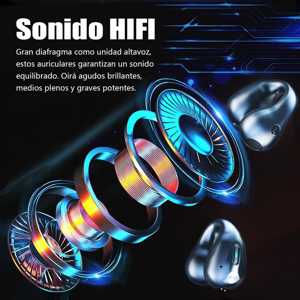 Auriculares de Conducción Ósea con Clip, Auriculares Ergonómicos Inalámbricos con Clip para la Oreja, Sonido HiFi, 48h de Potencia.