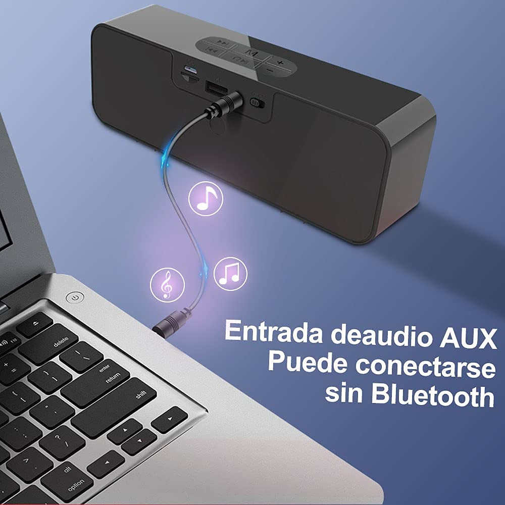 Bocina Bluetooth Portátil,Altavoz Inalámbrico Bluetooth,Altavoz Bluetooth Portátil con Sonido Estéreo HD,Alcance de 10 m de Bluetooth,Bajo Rico,Sonido HIFI,3.5mm AUX/TF/USB,ideal para viajar,Compatible con iPhone, iPad, Android, Tablet