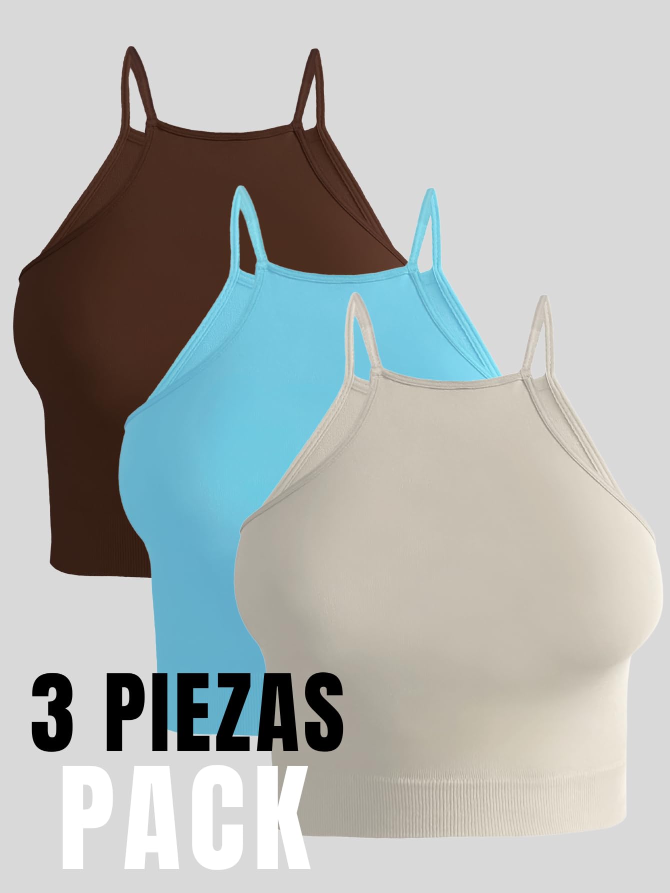 Pack de 3 Tops de Mujer Deportivo o Casual Blusas Croptop básicos Dama Tirantes Camiseta Corta Dama Stretch