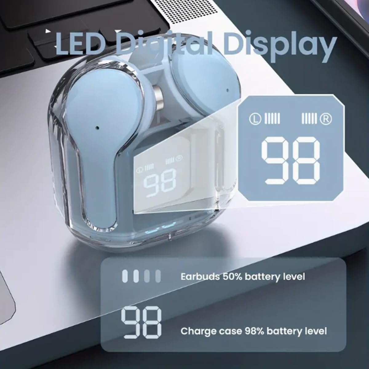 Audífonos Inalámbricos Bluetooth 5.3 de Transparente, Auriculares con Microfono, Audifonos Inalambricos Compatible para iPhone Huawei Laptop, Audífonos deportivos Para Escuchar Música Videos (Azul)