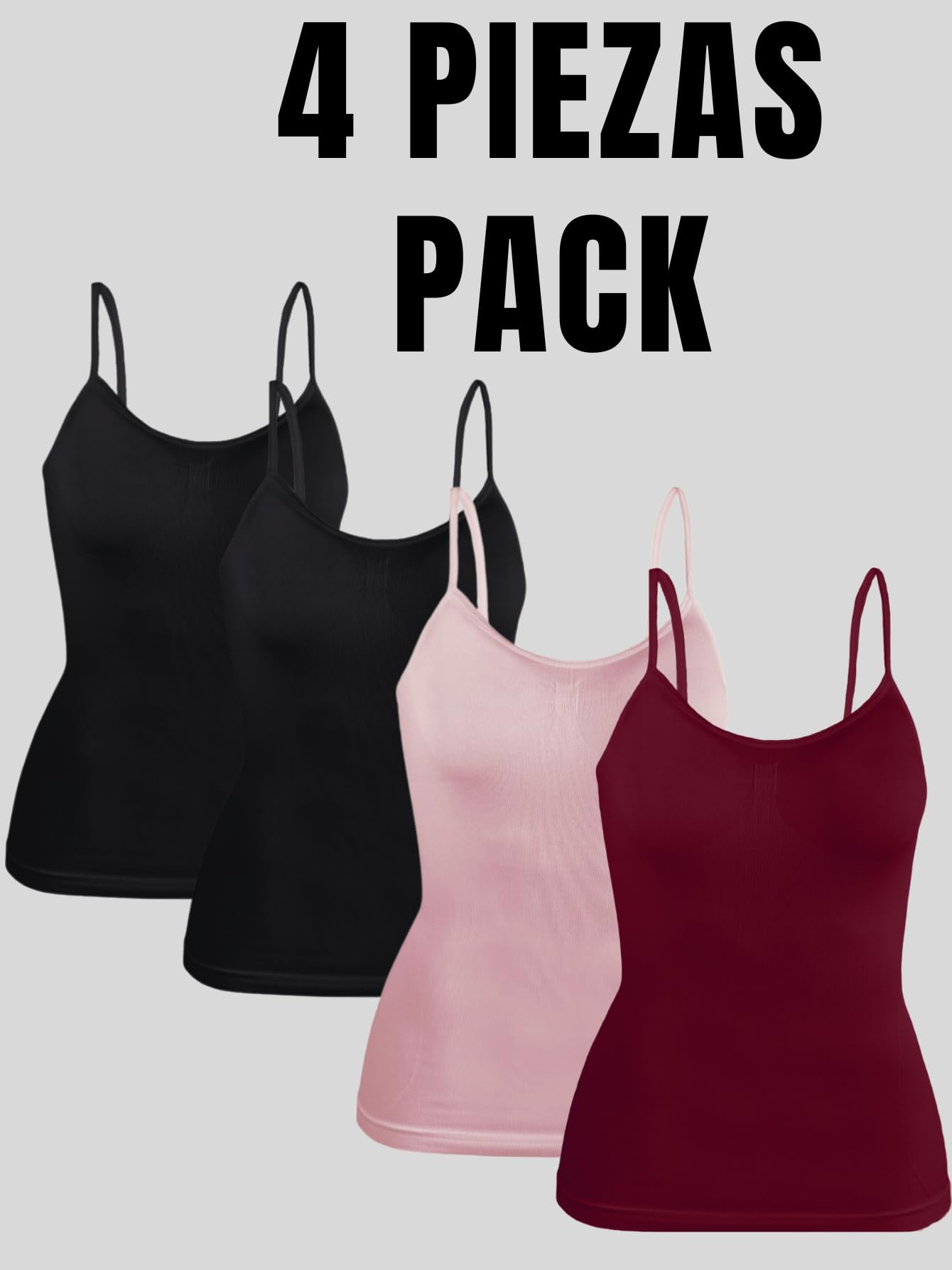 Pack de 4 Blusas De Tirante Microfibra Fresca Basicos De Mujer Top Blusas Dama Tops Croptop Dama Interior o Exterior Ajustables Tallas Extras