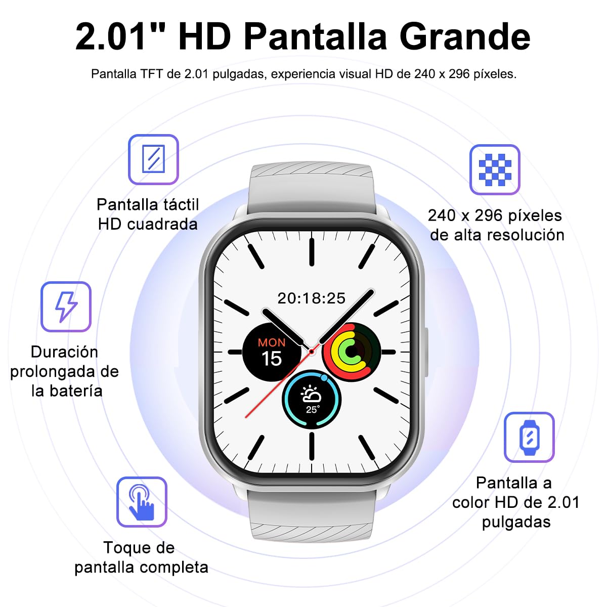 Smartwatch 2.01 pulgadas, Pantalla Grande, Reloj Inteligente Llamada Bluetooth, Monitor De Frecuencia Cardíaca/Oxígeno.