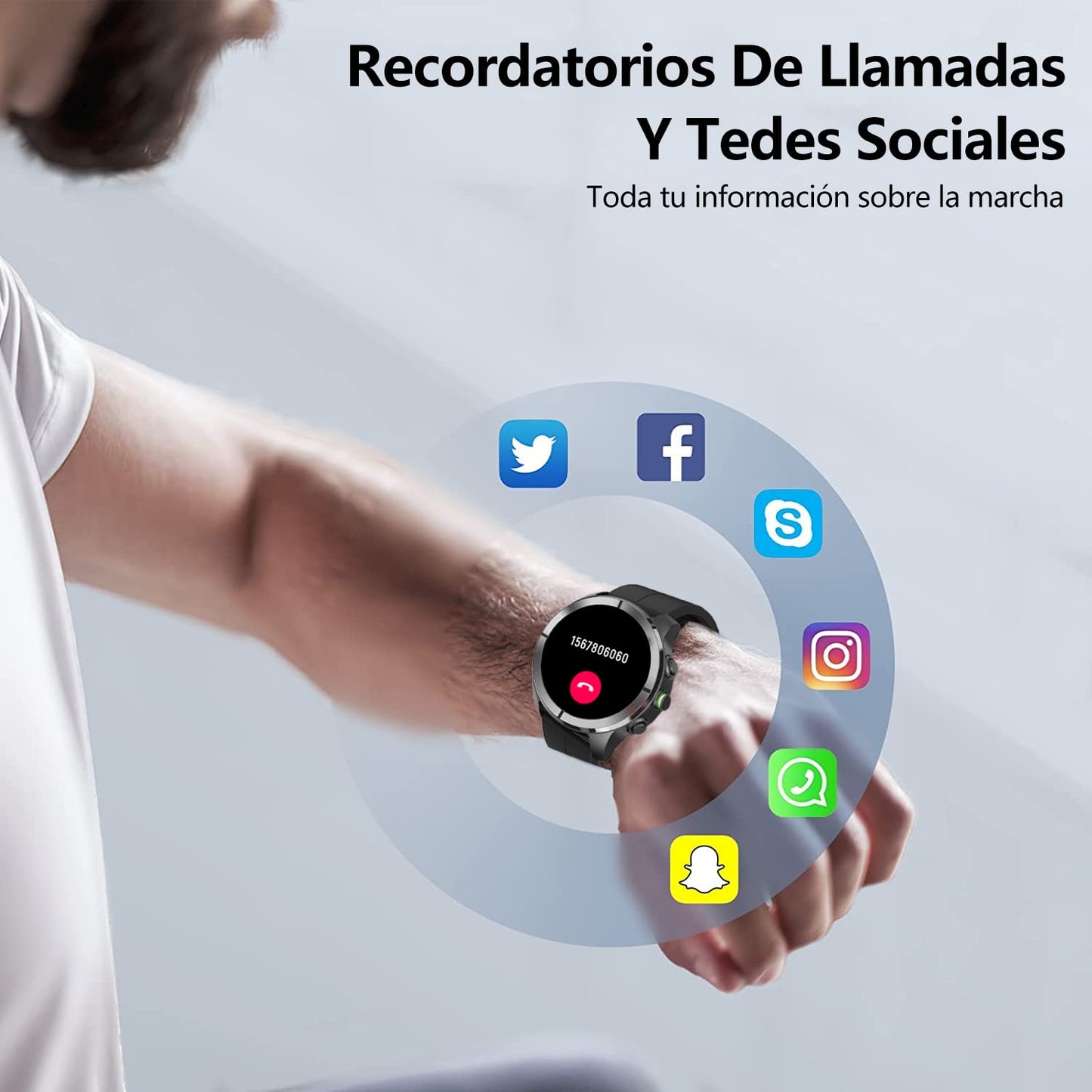 Reloj Inteligente Deportivo con Monitor de Frecuencia Cardíaca, Notificaciones, Música, Sueño y 24 Modos de Entrenamiento para Hombre y Mujer (Correa Negra y Azul)