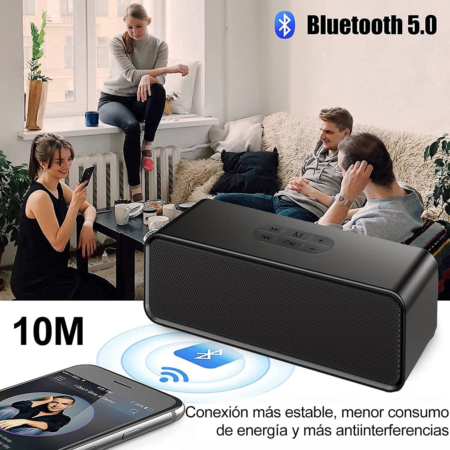 Bocina Bluetooth Portátil,Altavoz Inalámbrico Bluetooth,Altavoz Bluetooth Portátil con Sonido Estéreo HD,Alcance de 10 m de Bluetooth,Bajo Rico,Sonido HIFI,3.5mm AUX/TF/USB,ideal para viajar,Compatible con iPhone, iPad, Android, Tablet