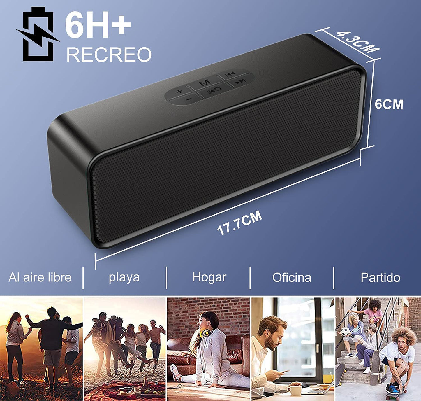 Bocina Bluetooth Portátil,Altavoz Inalámbrico Bluetooth,Altavoz Bluetooth Portátil con Sonido Estéreo HD,Alcance de 10 m de Bluetooth,Bajo Rico,Sonido HIFI,3.5mm AUX/TF/USB,ideal para viajar,Compatible con iPhone, iPad, Android, Tablet