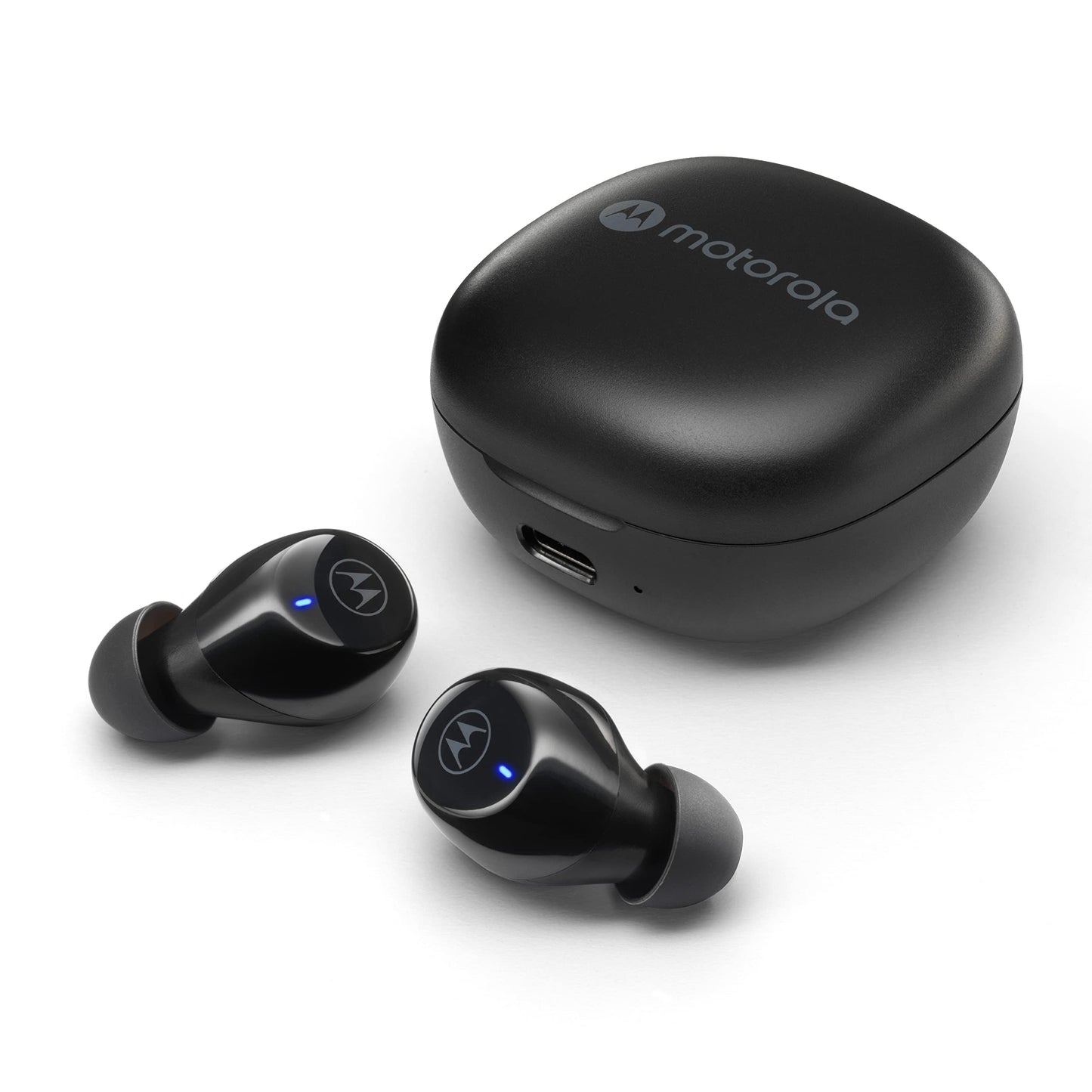 Audífonos Bluetooth Motorola Sound Moto Buds 105 control táctil y funda de microcarga, IPX5, resistente al agua, ligero, ajuste cómodo, sonido claro, color negro