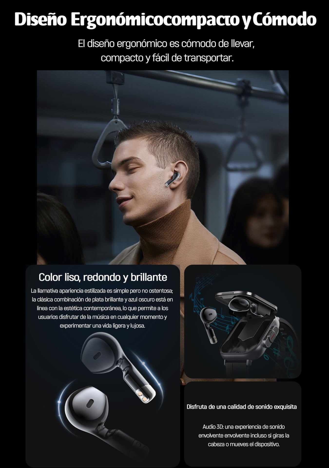 Smartwatch 2 EN 1 Reloj Inteligente con Auriculares, Reloj Inteligente Smartwatch, Monitor Pulser, Pantalla Táctil Completa Impermeable IP68, con Pulsómetro, Sueño, GPS (Correa de metal).