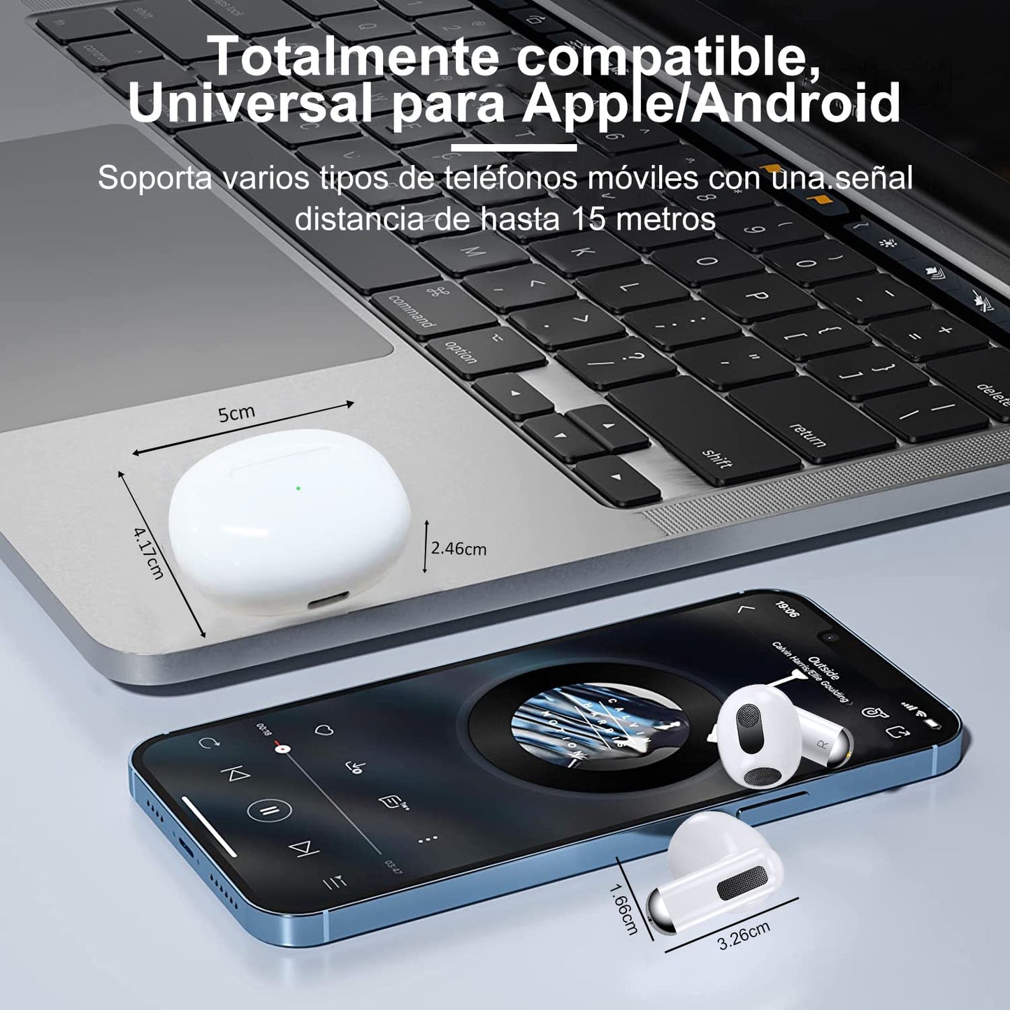 Audífonos Inalámbricos Bluetooth 5.2, Audífonos Bluetooth, Reducción de ruido ENC ,Calidad de sonido HIFI,IPX6 ,Batería con duración de hasta 6 Horas