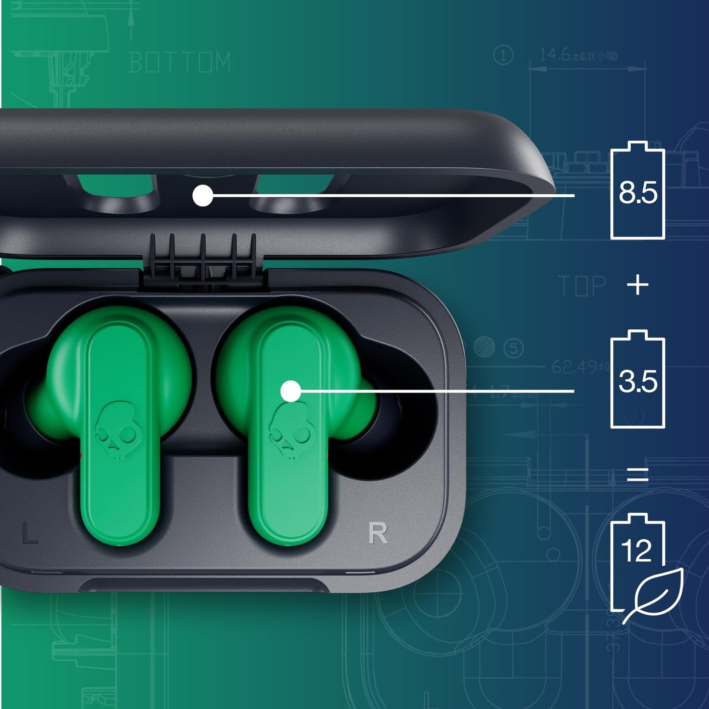 Auriculares Inalámbricos Bluetooth Skullcandy Dime 2, 12 h de Autonomía, Micrófono. Color: Verde.