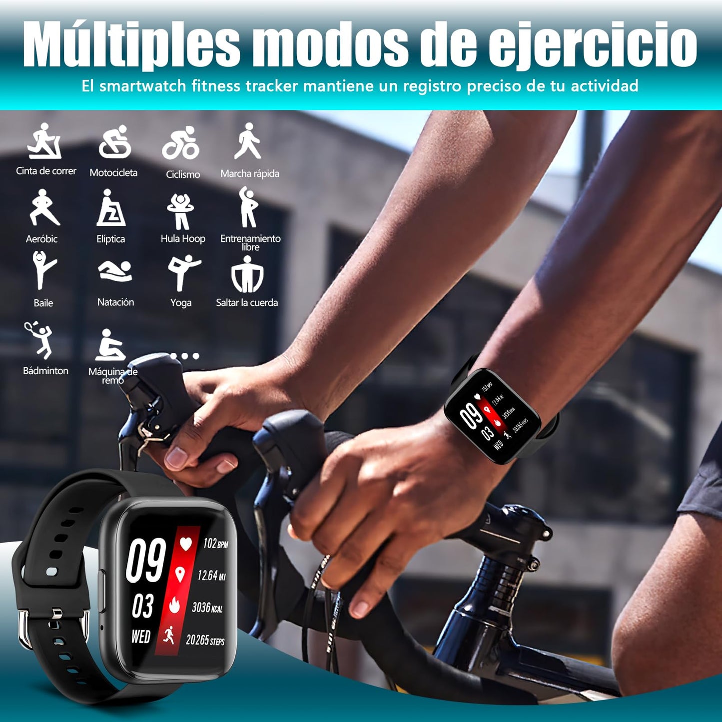 Smartwatch Folteitei IP67 ,Pantalla Táctil 1.55" ,Monitor de Frecuencia Cardíaca Modos Deportivos Notificaciones Inteligentes Batería de Larga Duración Compatible con iOS y Android