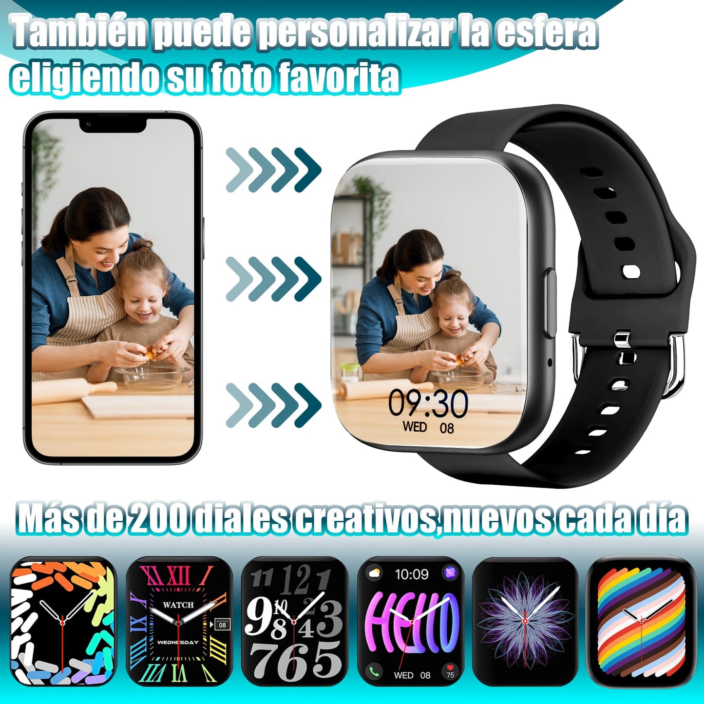 Smartwatch Folteitei IP67 ,Pantalla Táctil 1.55" ,Monitor de Frecuencia Cardíaca Modos Deportivos Notificaciones Inteligentes Batería de Larga Duración Compatible con iOS y Android