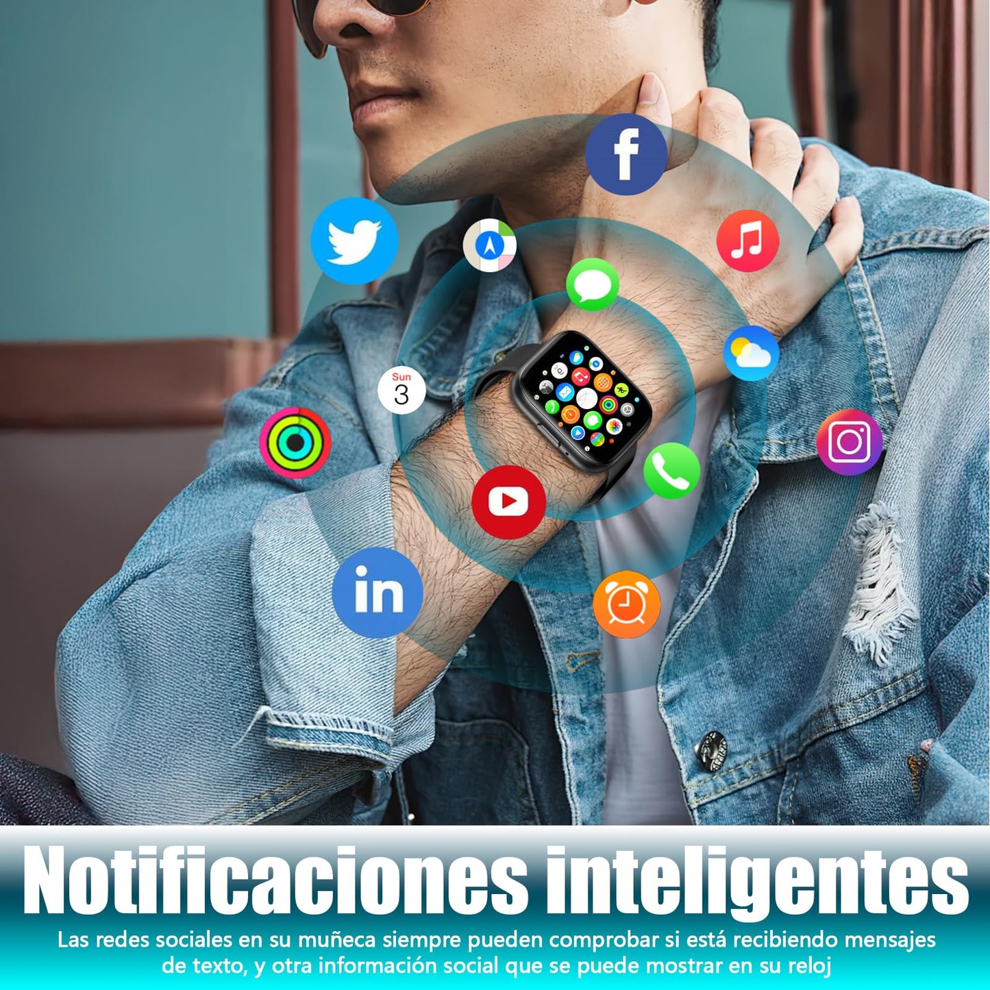 Smartwatch Folteitei IP67 ,Pantalla Táctil 1.55" ,Monitor de Frecuencia Cardíaca Modos Deportivos Notificaciones Inteligentes Batería de Larga Duración Compatible con iOS y Android
