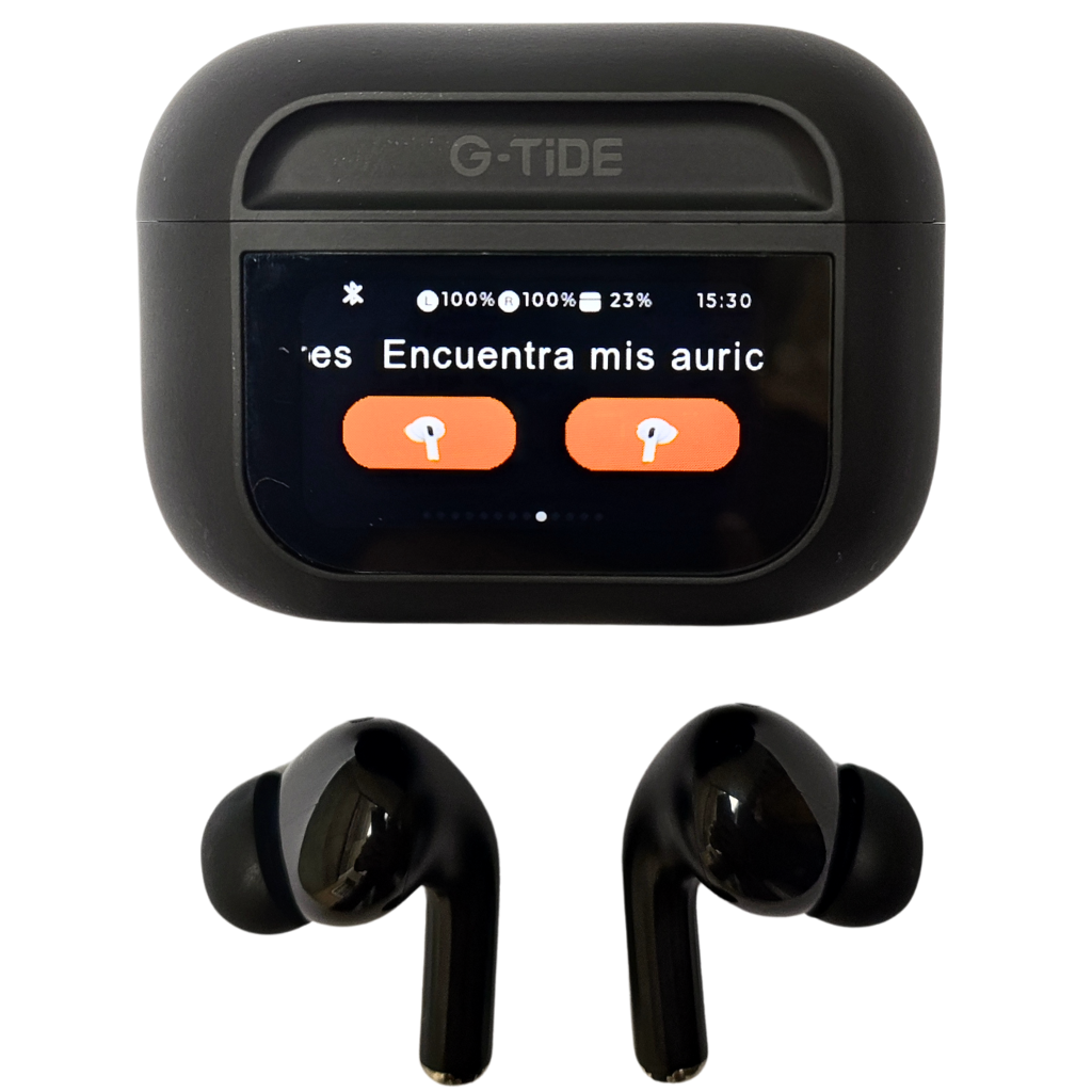 Audífonos con Pantalla Táctil. G-TIDE Future Pod, Bluetooth, Cancelación de ruido, encontrar audífonos