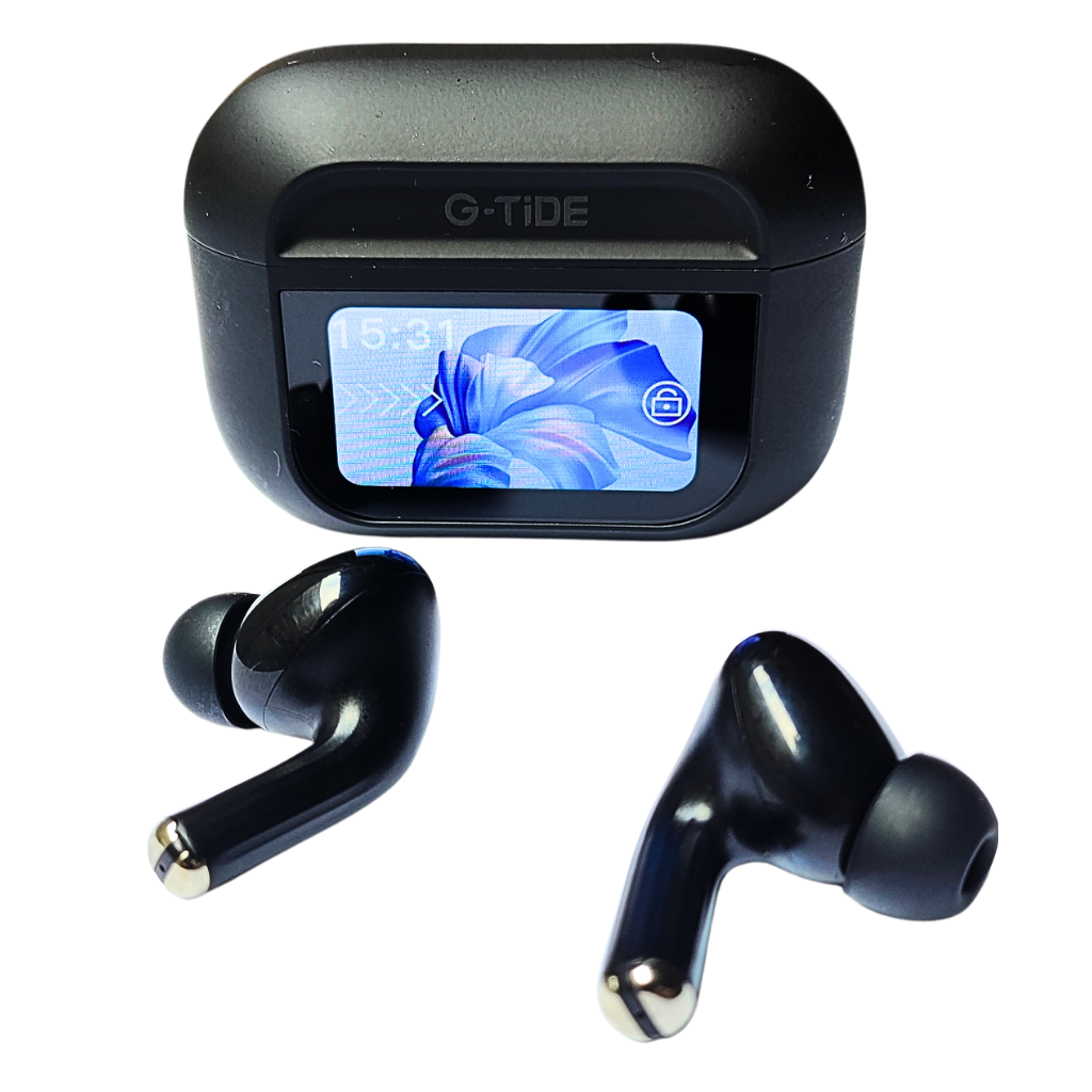 Audífonos con Pantalla Táctil. G-TIDE Future Pod, Bluetooth, Cancelación de ruido, encontrar audífonos
