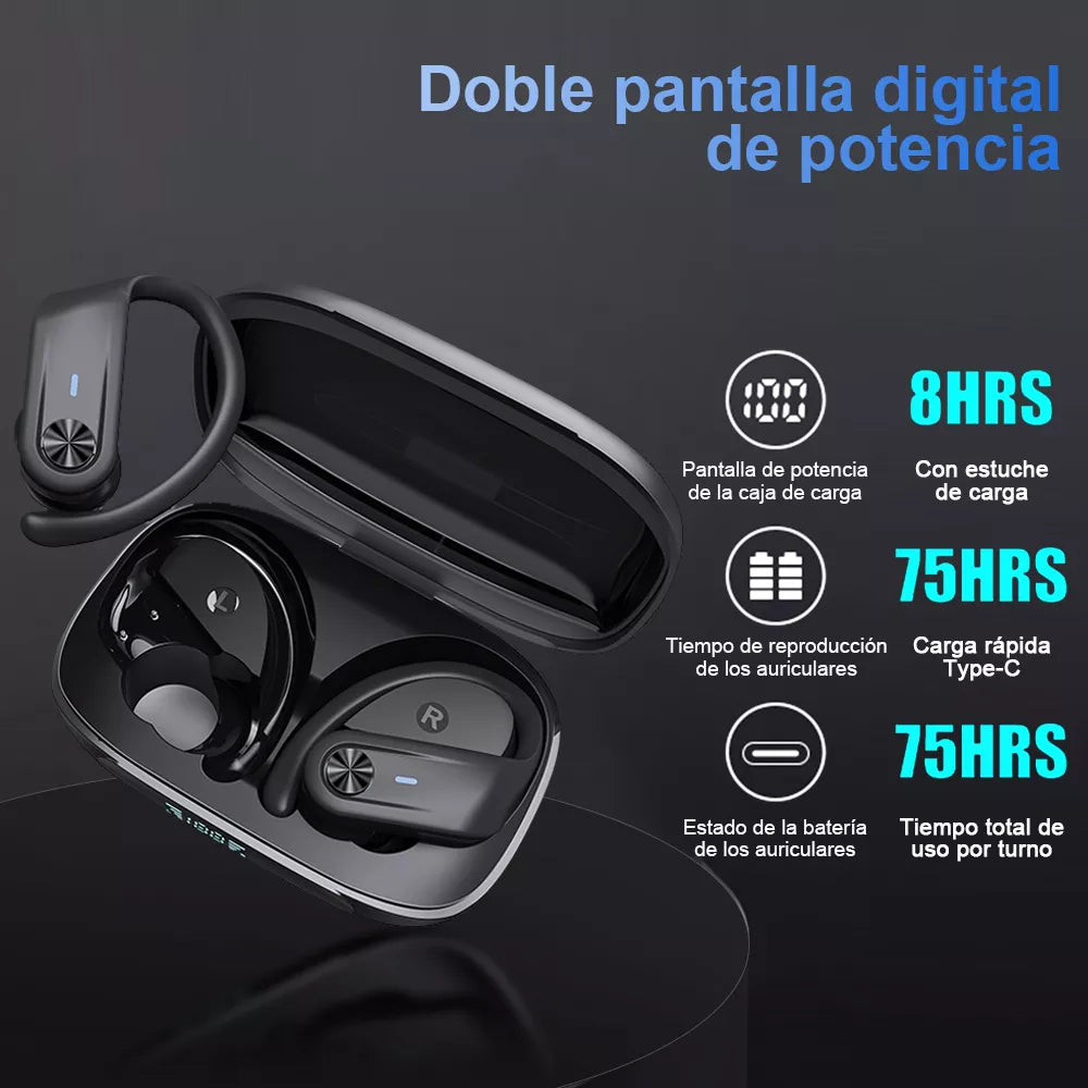 Audífonos Bluetooth 5.3 con ENC, 80H de Batería e IPX7 para Deporte y Negocios