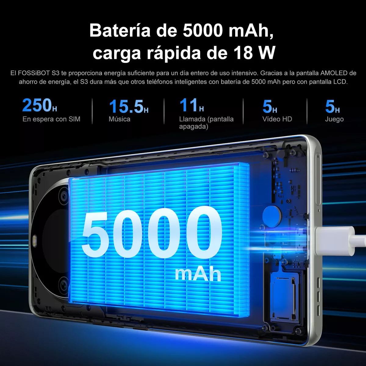 Fossibot S3 Pro 20GB RAM + 128GB ROM Pantalla AMOLED Curva 6.67” Cámara 64MP 4G LTE + NFC Android 14
