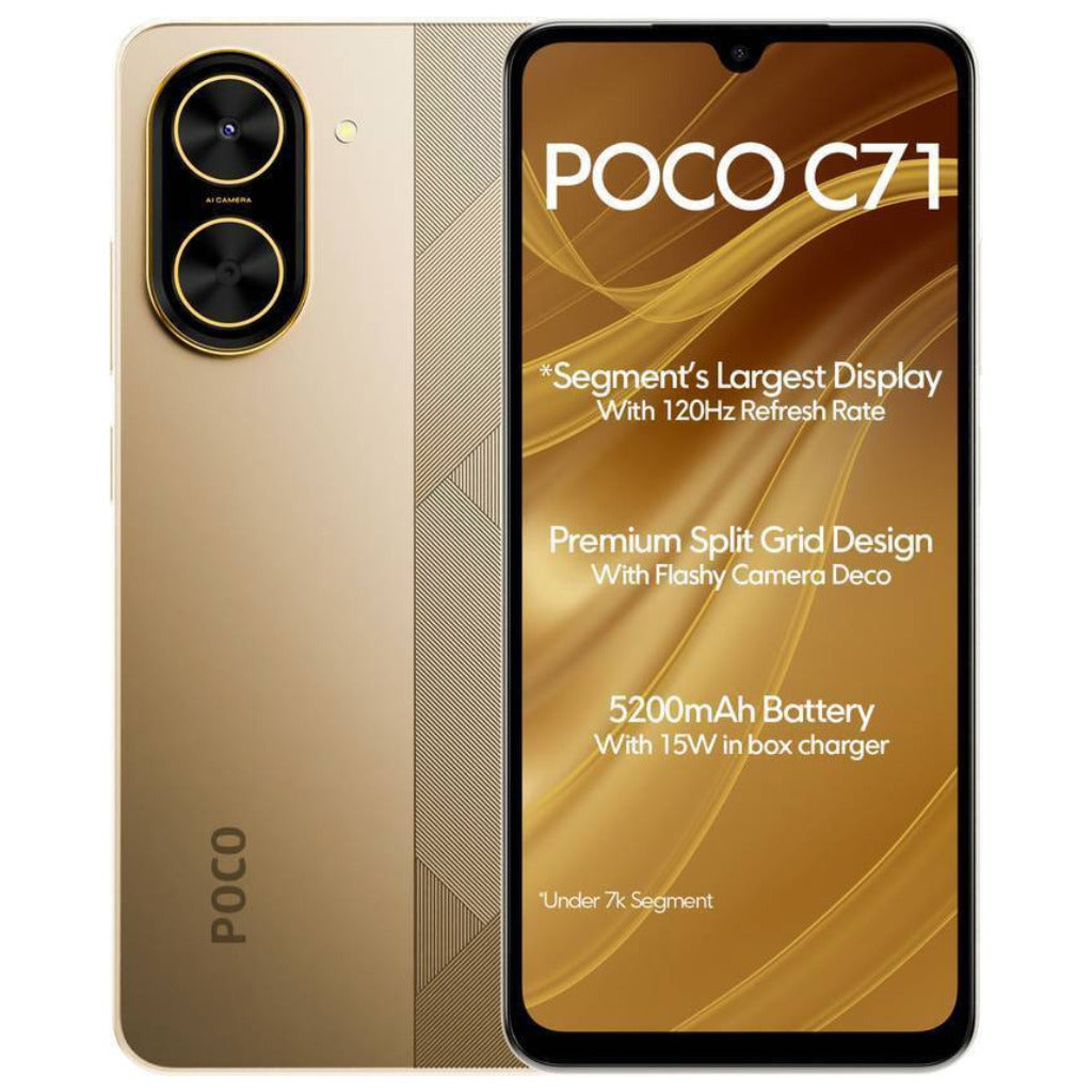 Smartphone XIAOMI POCO C71 4/128 GB (Dorado) con Smartwatch FILWANS GTR LITE (Plata) y Audifonos G-Tide L42 (Negro)