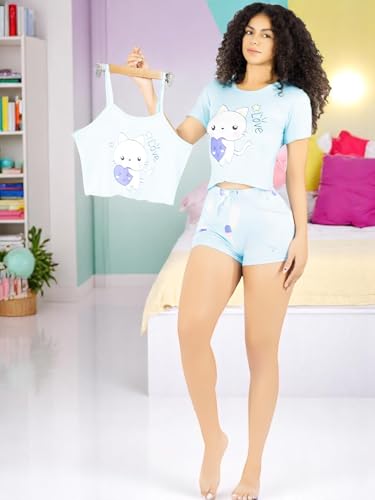 Pijama 3 Piezas Mujer Short Blusa Playera Suave Cómoda Relax