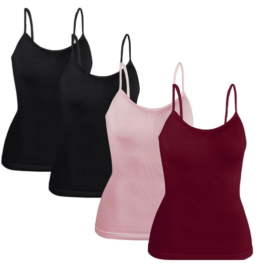 Pack de 4 Blusas De Tirante Microfibra Fresca Basicos De Mujer Top Blusas Dama Tops Croptop Dama Interior o Exterior Ajustables Tallas Extras