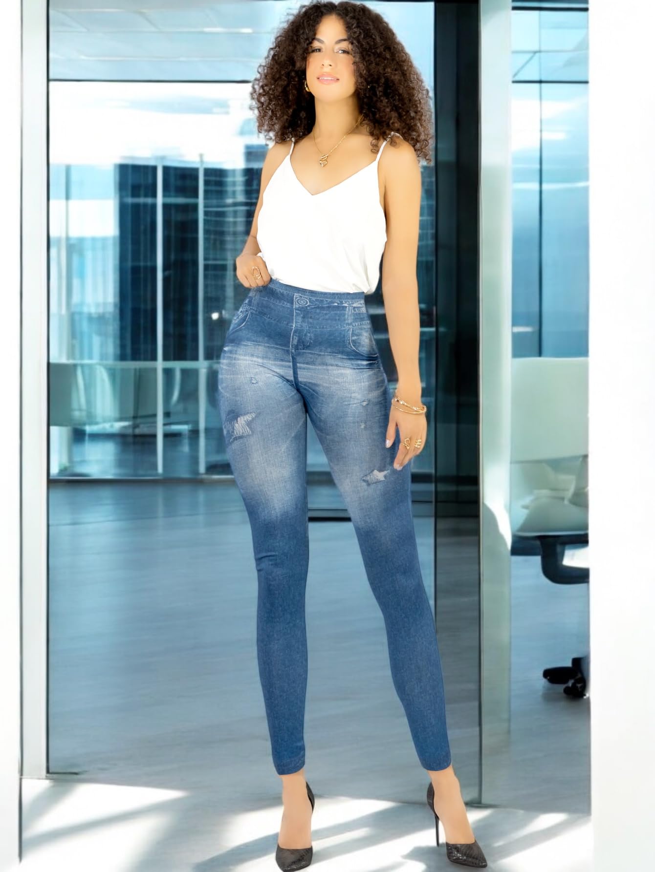 Pack de 2 Leggins Mujer Mezclilla Faja Alta Estilo Pantalón Mezclilla Calidad Premium Jegging Tiro Alto, Mallon Licra Cómodos Elásticos