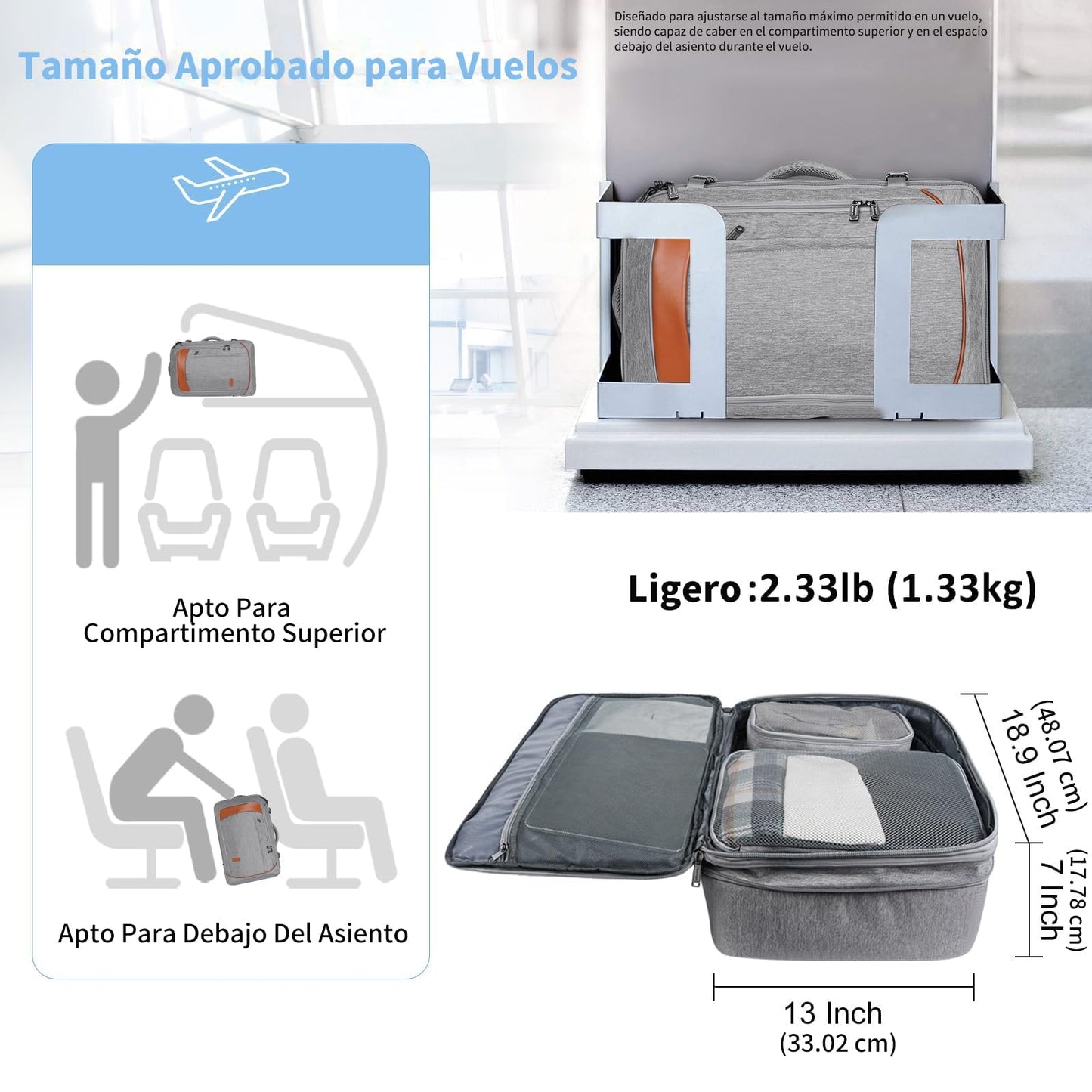 Mochila de transporte, mochila de viaje extragrande aprobada por aerolíneas de 50  con 3 cubos de embalaje para mujeres y hombres, resistente al agua expandible durante la noche, veliz de negocios.