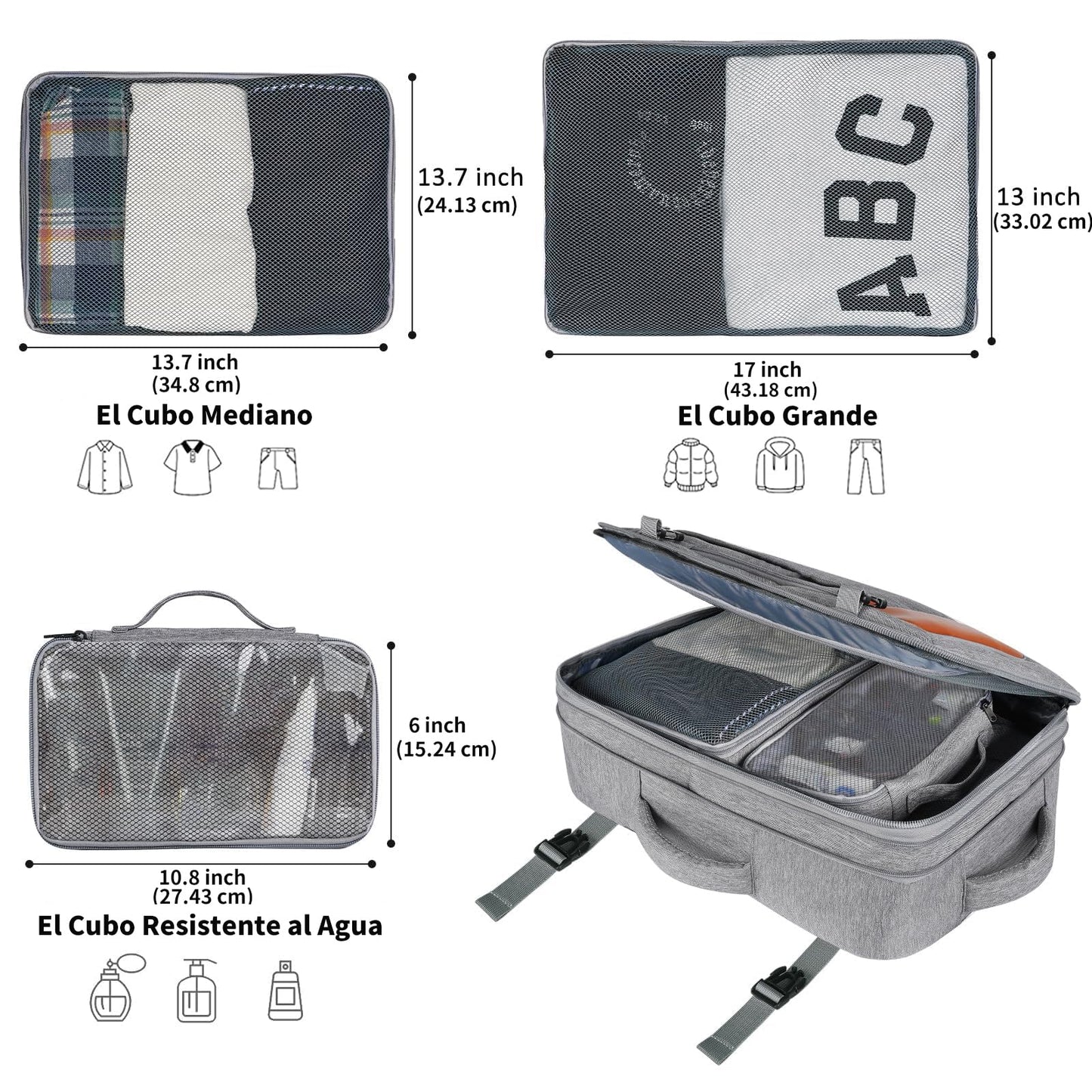 Mochila de transporte, mochila de viaje extragrande aprobada por aerolíneas de 50  con 3 cubos de embalaje para mujeres y hombres, resistente al agua expandible durante la noche, veliz de negocios.