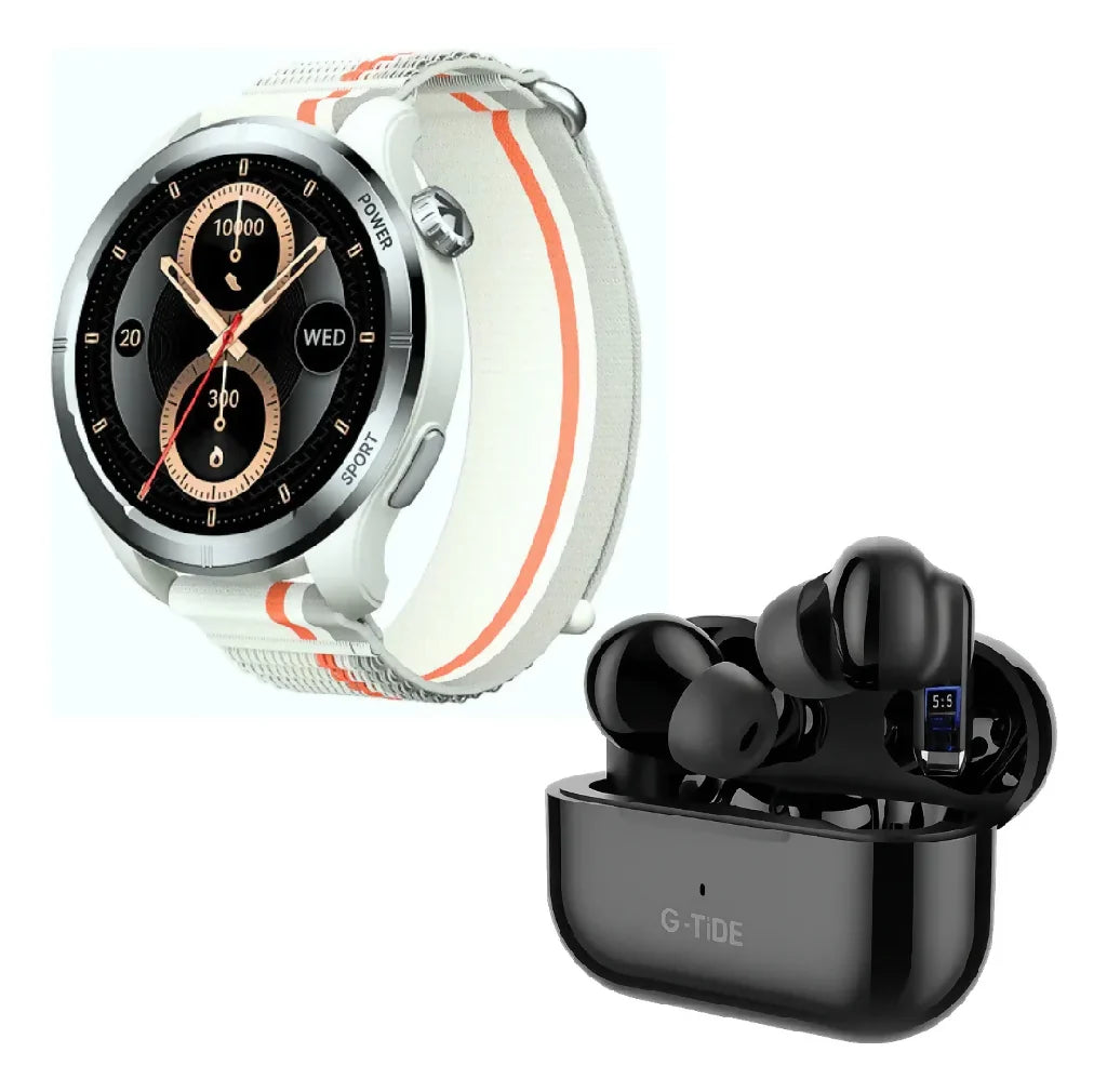 D_NQ_NP_2X_885933-MLM88030208094_072025-F-smartwatch-filwans-gtr-lite-plata-audifonos-g-tide-l22-negro