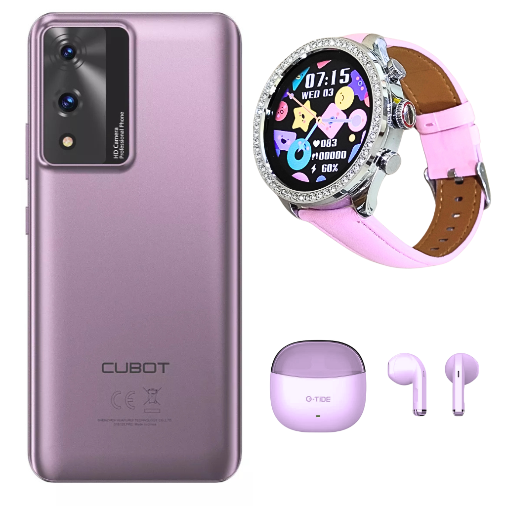 Cubot A10 Dual SIM 128GB 4GB RAM con Smartwatch llamadas y audífonos LILA.