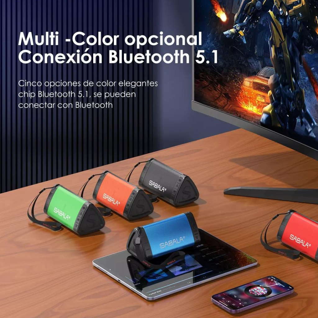 Bocina Portátil Sabala 901, audio potente y claro, bluetooth 5.1, 10W. NEGRA