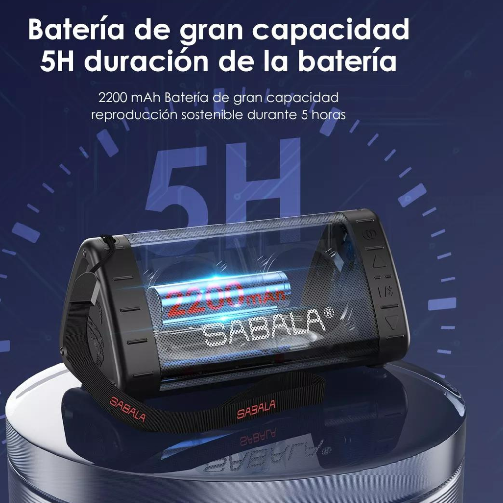 Bocina Portátil Sabala 901, audio potente y claro, bluetooth 5.1, 10W. NEGRA