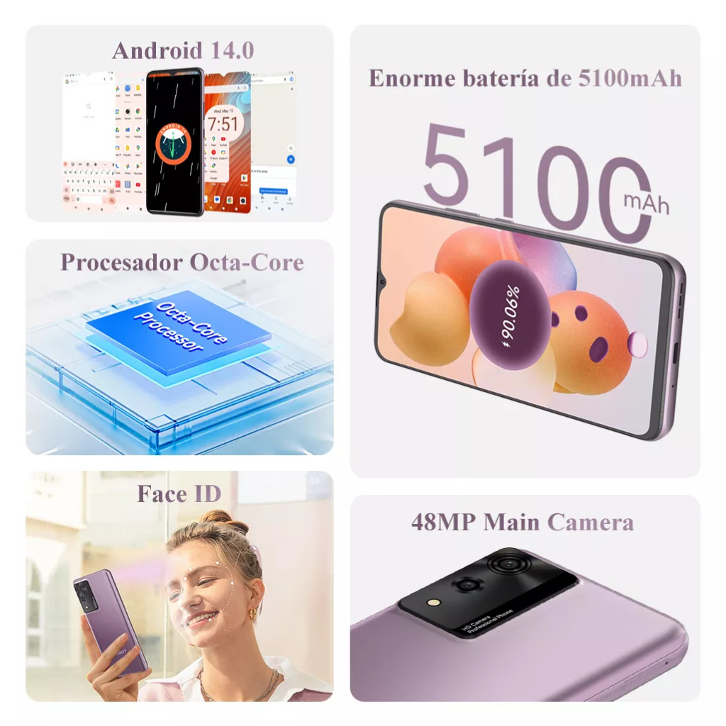 Cubot A10 Dual SIM 128GB 4GB RAM con Smartwatch llamadas y audífonos LILA.